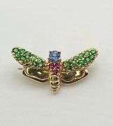 14KT Yellow Gold LE Vian Designer Multi Colpor Gem Stone Harvest Bee Brooch Pin