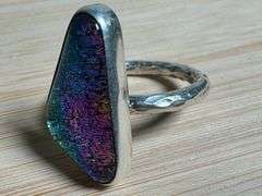 Sterling Silver 925 One of a Kind Dichroic Glass Ring Size 7