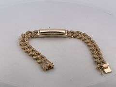 BRAND NEW CERTIFIED MEN'S CUBAN LINK DIAMOND ID BRACELET. 18K GOLD