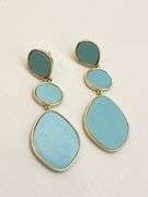 925 Gold Tone Sterling Silver Three Drop Blue Stone Earrings