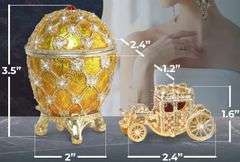 Golden Coronation Russian Easter Egg Replica Set with Carriage – Large 3.5" Decorative Collectible