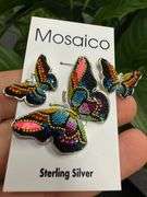 Original Handmade Mosaico Butterfly Earrings & Pendant 925 Sterling Silver Mexico Artistic Jewelry
