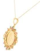 British Gold Sovereign Coin in Emerald and Ruby Frame Pendant Necklace in 18K and 22K