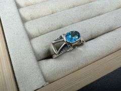 Sterling Silver Natural Gemstone Blue Topaz Ring Size 10
