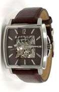 Kenneth Cole Tank Skeleton leather band watch