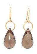 14kt Yellow gold teardrop smokey quartz dangle earrings