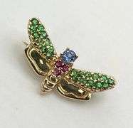 14KT Yellow Gold LE Vian Designer Multi Colpor Gem Stone Harvest Bee Brooch Pin