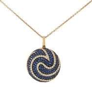 1.25ctw Pave Sapphire and 0.75ctw Diamond Swirl Circle Pendant Necklace in 18K