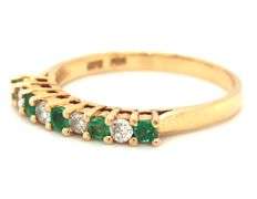 14kt Yellow gold round brilliant cut emerald and diamond band