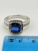 925 Sterling Silver Two Carat Blue Sapphire With CZ Halo ring