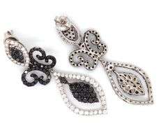 14kt White gold 2ctw black and white diamond dangle earrings