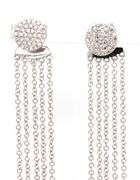 14kt White gold pave diamond stud earrings with fringe jacket earrings