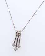 10kt White Gold 3 Bar Drop Diamond Dangle Pendant on Chain