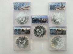 2021 (P)(S)(W) Type 1&2 Silver Eagle Coin Set Of 5, ANACS MS70