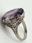 14KT White Gold Art Deco Filigree Design Amethyst Ring