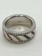 925 Sterling Silver Spinning Multi Color Stones In Rainbow Design Band