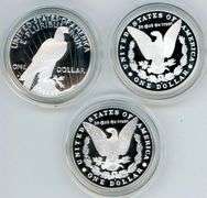 3 Diff. 'S' Mint Ultra Cameo Proof 2023-24 Morgan & Peace Silver Dollars. Box/COA's