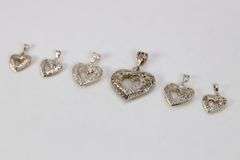 Sterling Silver Vintage Heart Pendant Assortment Various Sizes & Styles (6 Pendant Lot)