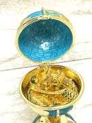 HANDMADE Fabergé-Style Globe Egg Trinket Box – 24K Gold Decor, Austrian Crystal, Sailboat & Twin Fis