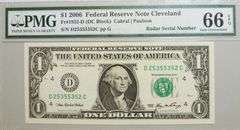 Superb $1 2006 Note Cleveland Radar Serial Number 25355352 PMG 66!