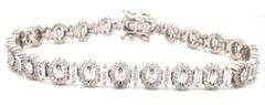 925 Sterling silver oval and baguette cubic zirconia link bracelet