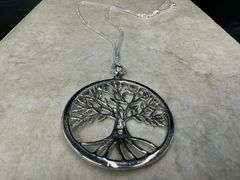 Sterling Silver Blue Synthetic Opal Tree of Life Medallion Pendant Branch Charm