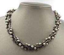 Set of 925 Sterling silver Edinburg Hallmarked beaded necklace and matching bracelet and ring