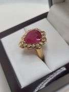 Very fine one Ruby 4.54 CW ring in silver 14k gold plated with diamond accent