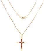 14kt Yellow gold ruby cross pendant on chain