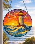 Lighthouse Stained Glass Window Hanging Sun Catcher