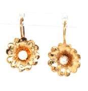 14kt Yellow gold pearl flower drop earrings
