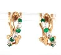 18kt Yellow gold emerald and diamond earrings