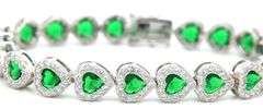 925 Sterling silver heart shaped green and white cubic zirconia link bracelet