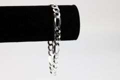Men's 8mm Solid .925 Sterling Silver Flat Figaro Chain Link Italy Bracelet 7" inch
