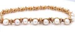 14kt Yellow gold pearl and diamond link bracelet