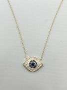 925 Sterling Silver Gold Tone Eye Shaped Evil Eye Necklace