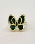 925 Sterling Silver Gold Tone Green Malachite Butterfly Ring