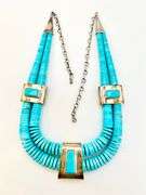 925 Native American Sterling Silver Turquoise tab And Heishi Necklace