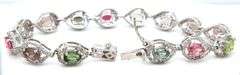 Darling 6.08CTW Oval Faceted Multi-Colored Tourmaline & Diamond Bracelet in 14K White Gold Over Ster