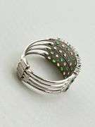 925 Sterling Silver Emerald Color And CZ Attached Row Band Ring
