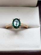 Very fine one Emerald ring in silver 14k gold plated with diamond accent
