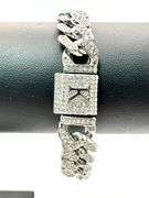Sparkling 14 Kt White Gold Plate 36.4 Gram Monogramed Initial "K" Curb Link Bracelet