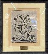 Highly Collectible and Rare Pablo Picasso Hand-Signed Original Linocut