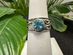 Sterling Silver Natural Gemstone Blue Topaz Ring Size 6