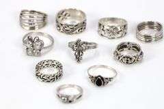 .925 Sterling Silver Curated Ring Lot of 10 Rings Various Sizes & Styles