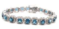 Ravishing Brand New European 14.55CTW Princess-Cut Very Rare London Blue Topaz & Diamond Bracelet In