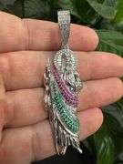 Rhodium Plated 925 Sterling Silver Multi Color CZ St Jude Hip Hop Pendant