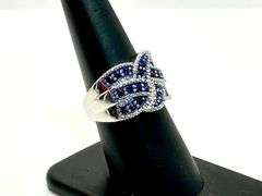 14 Kt. White Gold Plate 7 Cwt. Simulated Midnight Blue Sapphire Ring