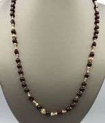 Garnet bead and gold ball beaded necklace in 14kt yellow gold