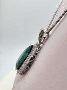 Magnificent Emerald and diamond in Silver Necklace– GLA Certified